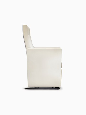 A side view of a Brava Glider with high back in white textile with fully upholstered arms.