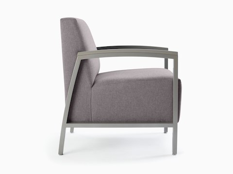 Side view of a gray Brava Modern Lounge Seating chair with open arms.