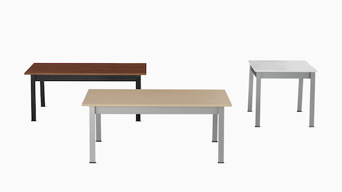 A front view of two Easton Coffee Tables beside one Easton Side Table. A front view of two Easton Coffee Tables beside one Easton Side Table.