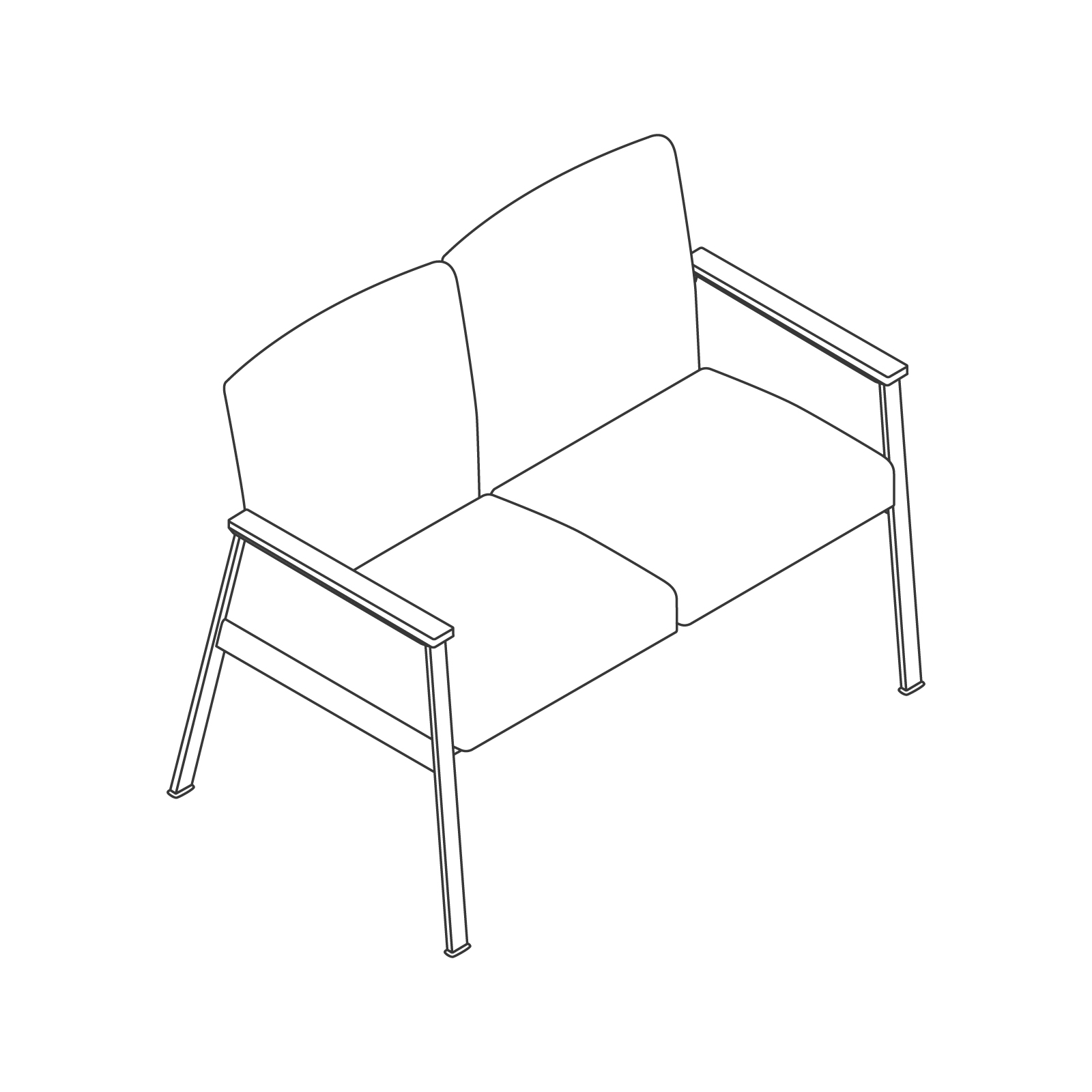 A line drawing - Nemschoff Easton Multiple Seating–Closed Arm–2-Seat