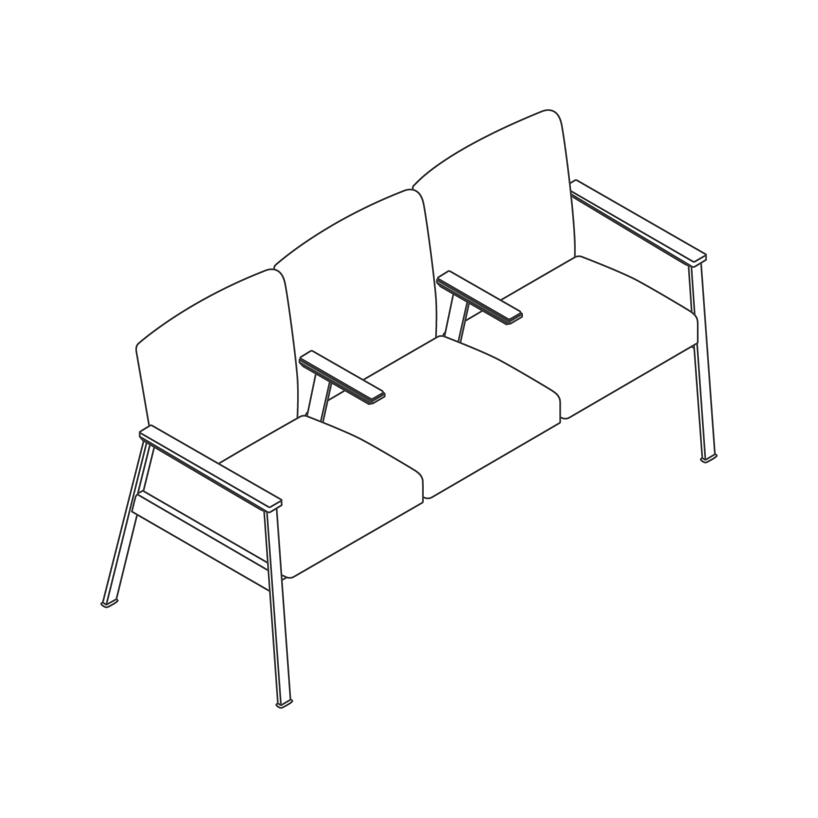 A line drawing - Nemschoff Easton Multiple Seating–Closed Arm–Divider Arm–3-Seat