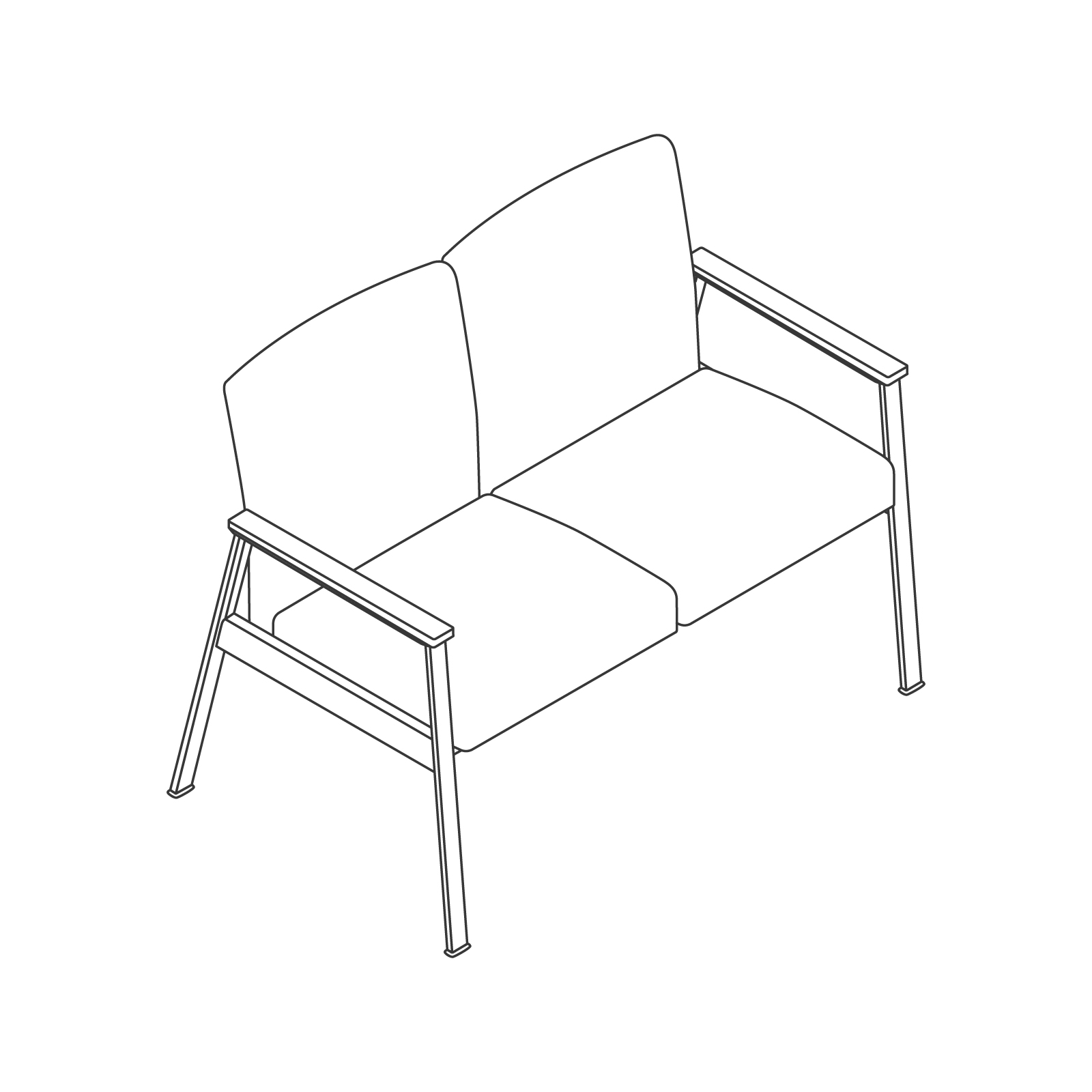 A line drawing - Nemschoff Easton Multiple Seating–Open Arm–2-Seat