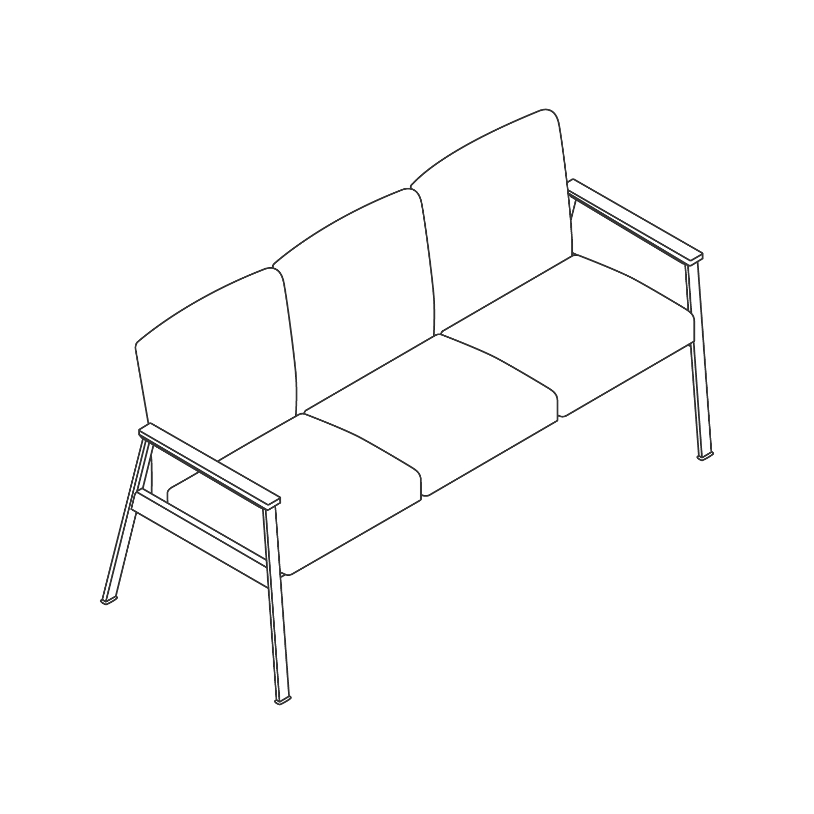 A line drawing - Nemschoff Easton Multiple Seating–Open Arm–3-Seat