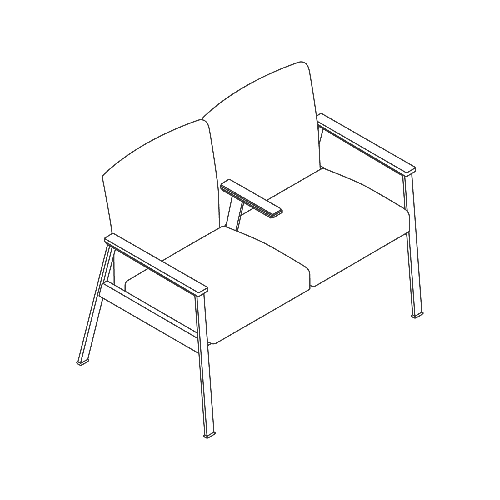 A line drawing - Nemschoff Easton Multiple Seating–Open Arm–Divider Arm–2-Seat