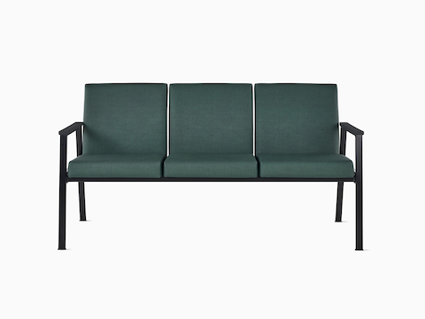 Front view of Easton Multiple Seating with three seats, green upholstery, black frame, and black arm caps. Front view of Easton Multiple Seating with three seats, green upholstery, black frame, and black arm caps.