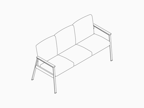 A line drawing -- Nemschoff Easton Multiple Seating with three seats and open arms.