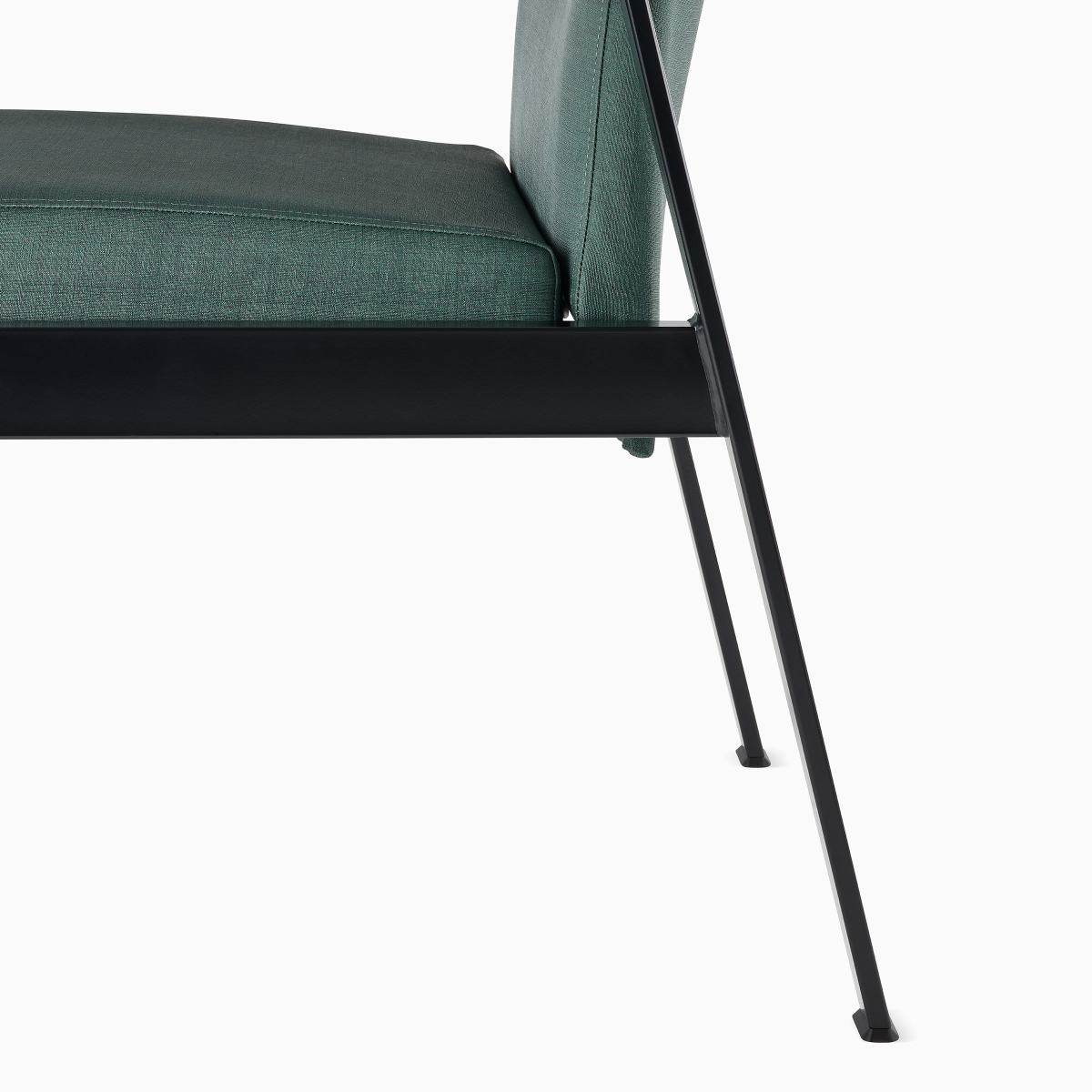 A detail of the wall-saver leg and glide on an Easton chair in a black finish.