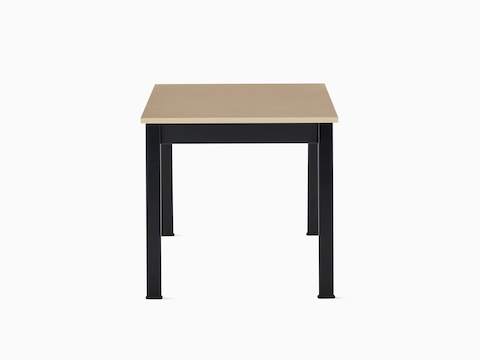 Front view of an Easton Side Table with a clear on ash laminate top and black legs.