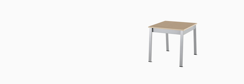Angled view of an Easton Side Table with a clear on ash laminate top and metallic silver legs. Angled view of an Easton Side Table with a clear on ash laminate top and metallic silver legs.