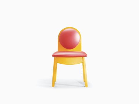 Nemschoff Junior 200 Side Chair in a yellow base, legs, and back with a red seat and back cushion, viewed from the front.