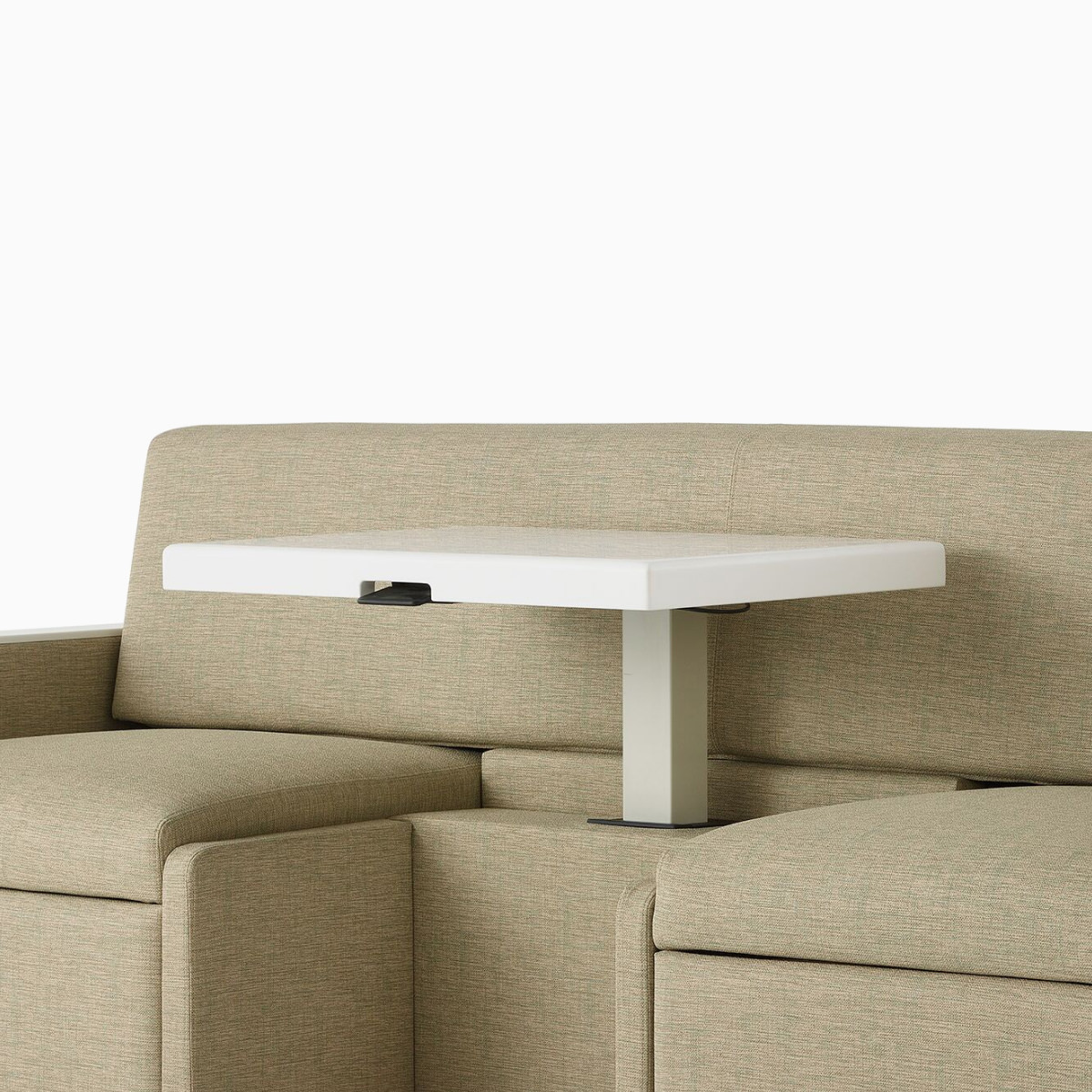 Detail of the center table on a Nemschoff Merge 2 Flop Sofa.