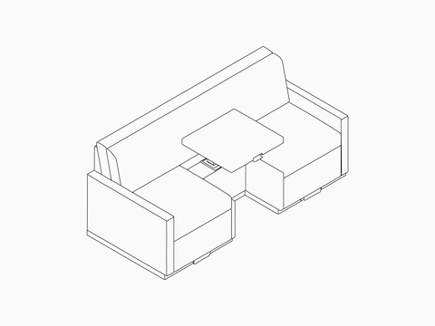 A line drawing of a Merge 2 Flop Sofa with a center table.