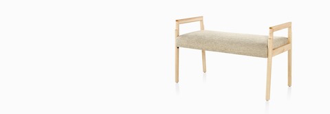 A Monarch Bench with solid hardwood frame in tan textile. A Monarch Bench with solid hardwood frame in tan textile.