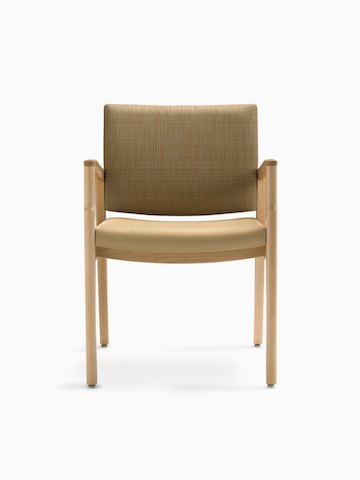 A Monarch Multiple Chair in tan textile with solid hardwood frame and wood arm caps.