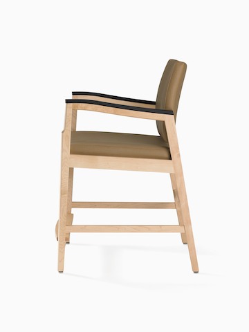 A side view of Monarch Easy Access Chair in tan fabric with solid hardwood frame and urethane arm caps.