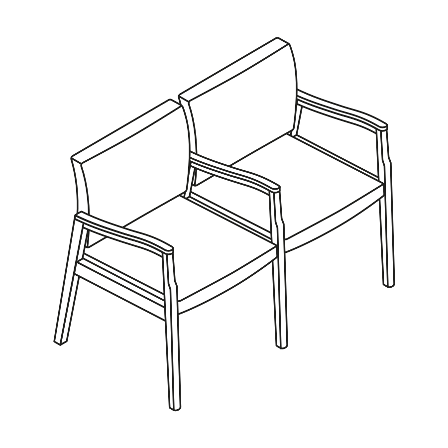 A line drawing - Nemschoff Monarch Multiple Seating–Divider Arm and Leg–2 Seat