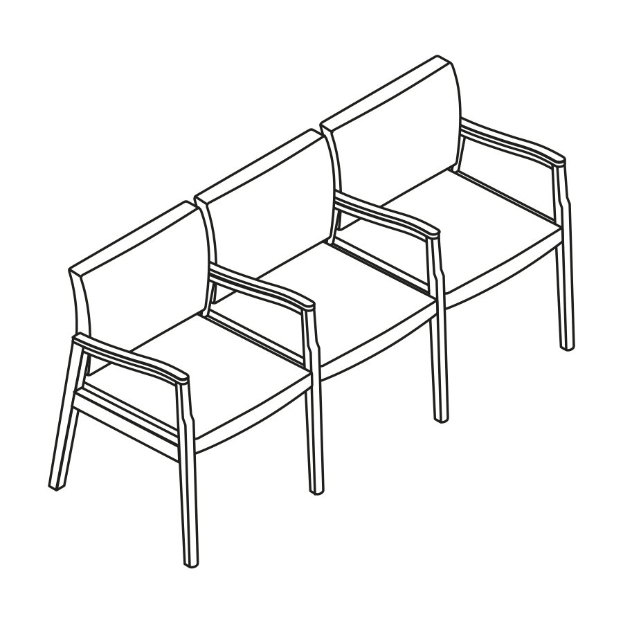 A line drawing - Nemschoff Monarch Multiple Seating–Divider Arm and Leg–3 Seat