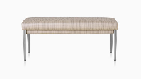 Front view of Palisade Bench in tan striped textile.