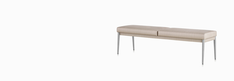 Front three-quarter view of Palisade Bench in tan fabric.