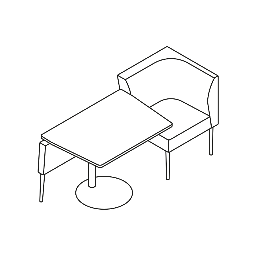 A line drawing - Nemschoff Palisade Booth–Right–1 Seat