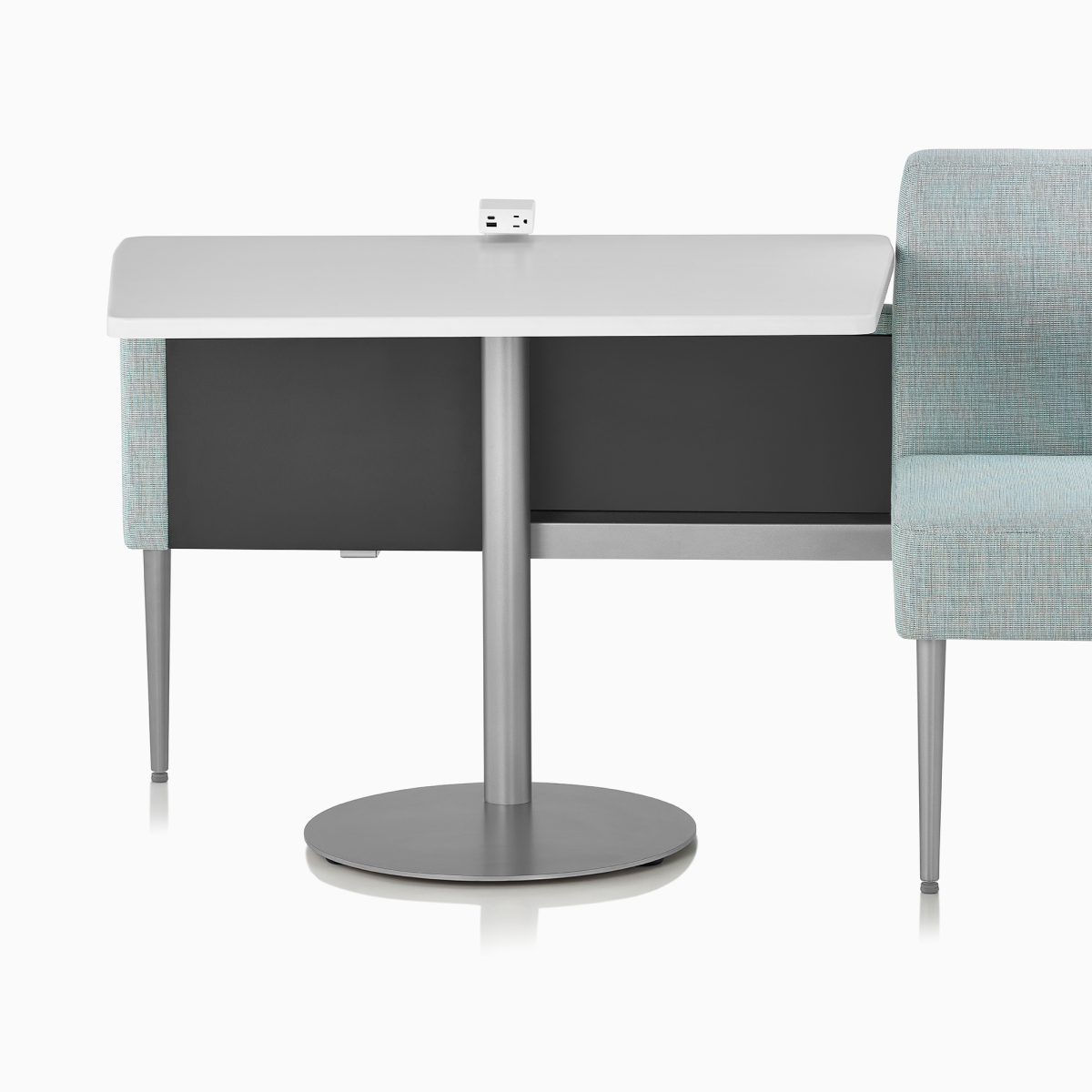 Nemschoff Palisade Booth with a focus on the center table.