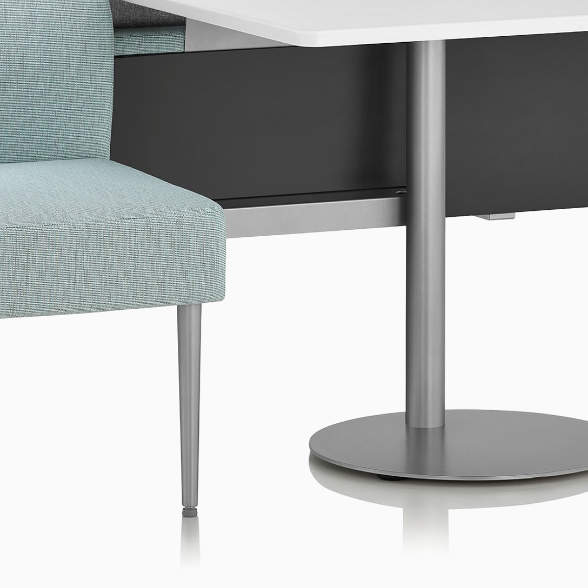 Nemschoff Palisade Booth with a focus on the metal frame construction.