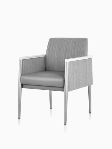 Three-quarter view of Palisade Chair in gray fabric.