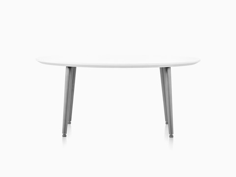 Palisade Coffee Table with metal legs and white solid surface top.