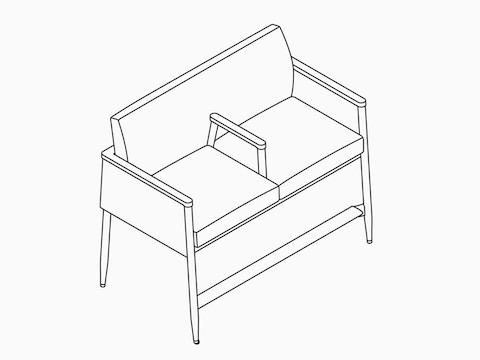 A line drawing of Nemschoff Palisade Easy Access Multiple Seating–With Arms–2 Seat.