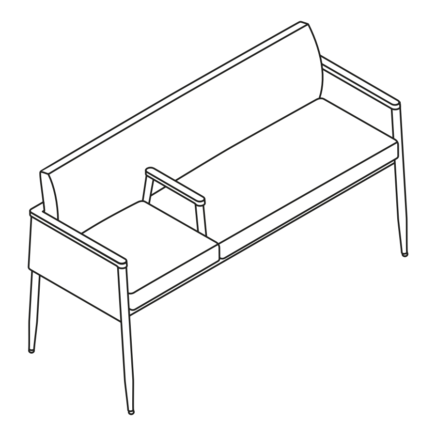 A line drawing - Nemschoff Palisade Easy Access Plus Chair–Divider Arm–Left Side Single Chair A line drawing - Nemschoff Palisade Easy Access Plus Chair–Divider Arm–Left Side Single Chair