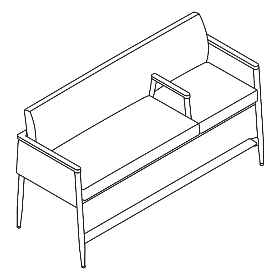 A line drawing - Nemschoff Palisade Easy Access Plus Chair–Divider Arm–Right Side Single Chair A line drawing - Nemschoff Palisade Easy Access Plus Chair–Divider Arm–Right Side Single Chair