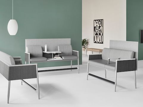 A waiting space featuring Palisade Easy Access Plus Seating in gray fabric.