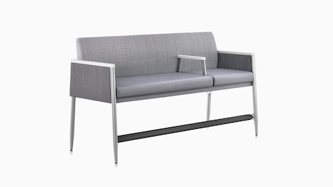 Three-quarter view of Palisade Easy Access Plus Seating three-seater in gray fabric.