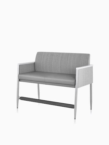 Three-quarter view of Palisade Easy Access Plus Seating double-seater in gray fabric.