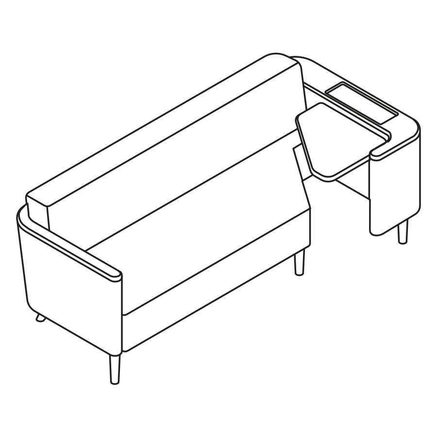 A line drawing - Nemschoff Palisade Flop Sofa–Utility Arm–Adjustable Table