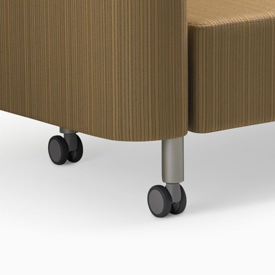 Detail of casters on a Nemschoff Palisade Flop Sofa.