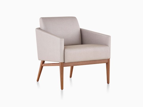 Three-quarter view of Palisade Lounge Chair in teal fabric with wood frame.