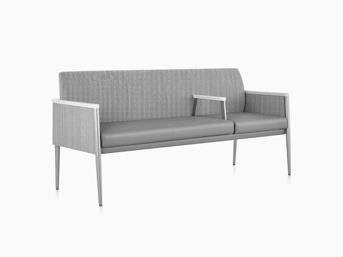 Front three-quarter view of Nemschoff Palisade Multiple seating in a gray upholstery with intervening arm.
