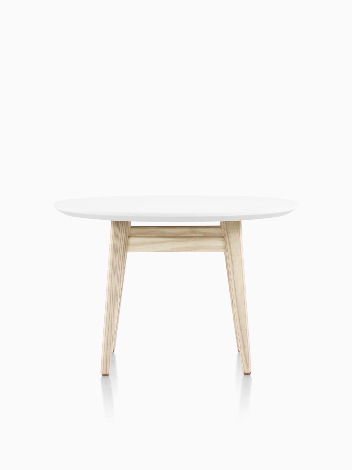 Round Palisade Side Table with white surface and wood legs.