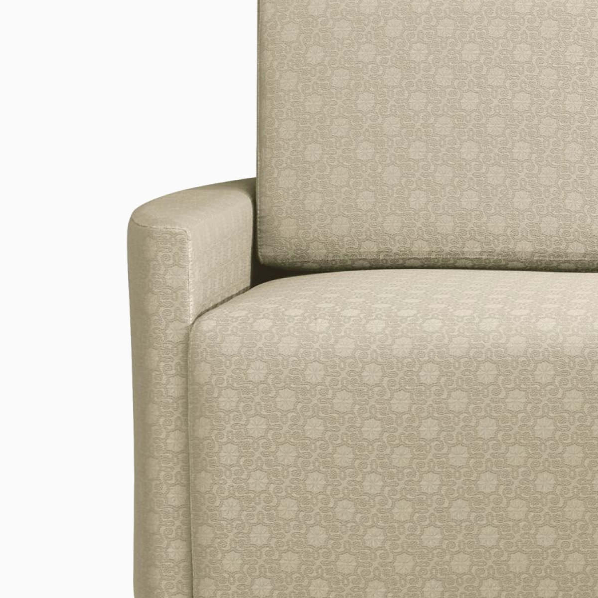 Nemschoff Pamona Flop Sofa with a cropped view of the beige patterned upholstery.