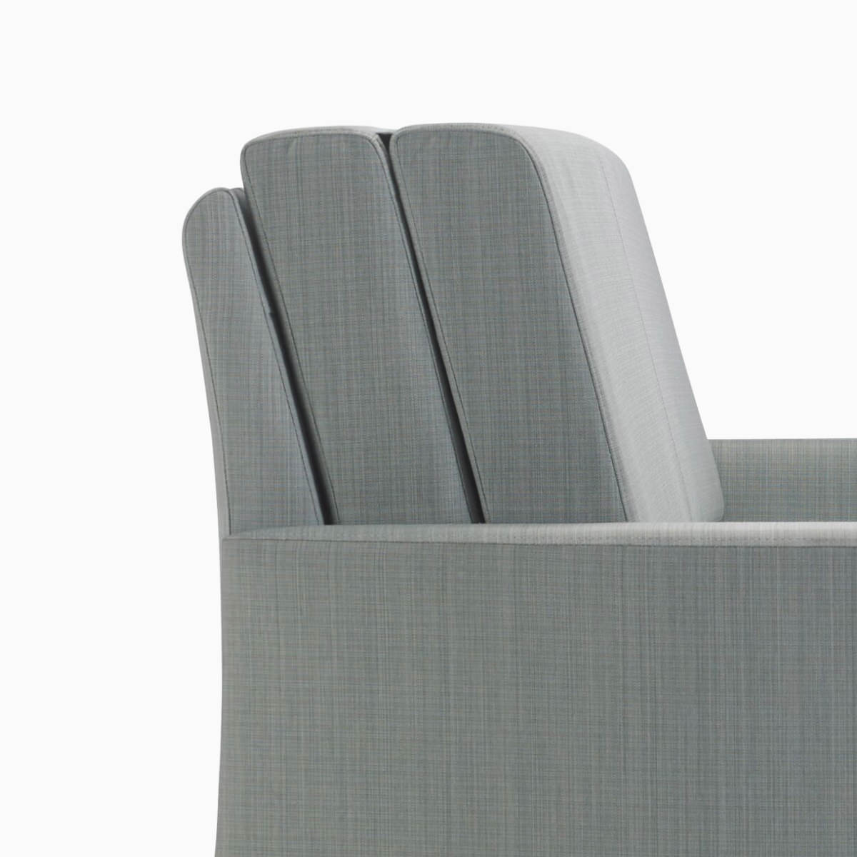 Nemschoff Pamona Flop Sofa in gray textile with a cropped view of the continuous back cushion.