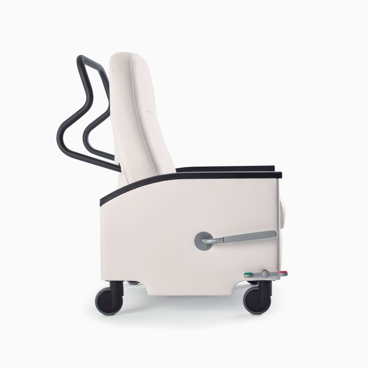 Profile view of Nemschoff Pristo Recliner to show the back edge that prevents wall damage.