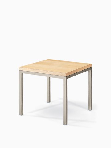 Nemschoff Riva Side Table with light wood top and metal base and legs, viewed at an angle. Select to go to the Nemschoff Riva Side Table product page.