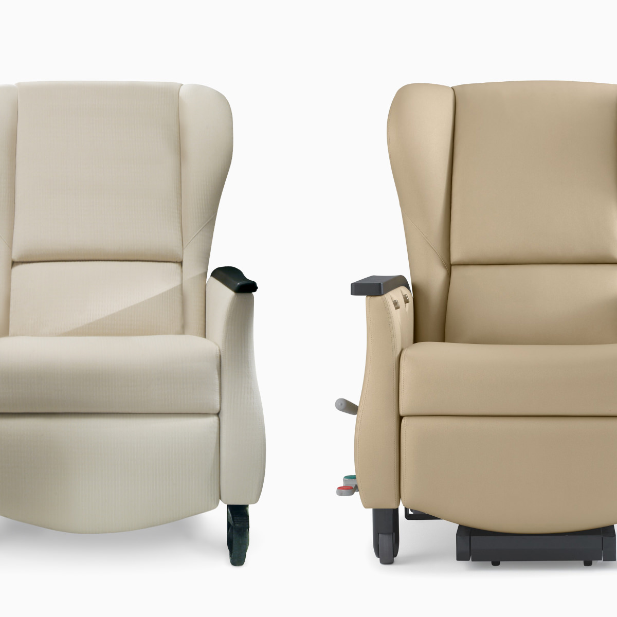 Two Nemschoff Serenity Recliners shown side-by-side to show the two available sizes.