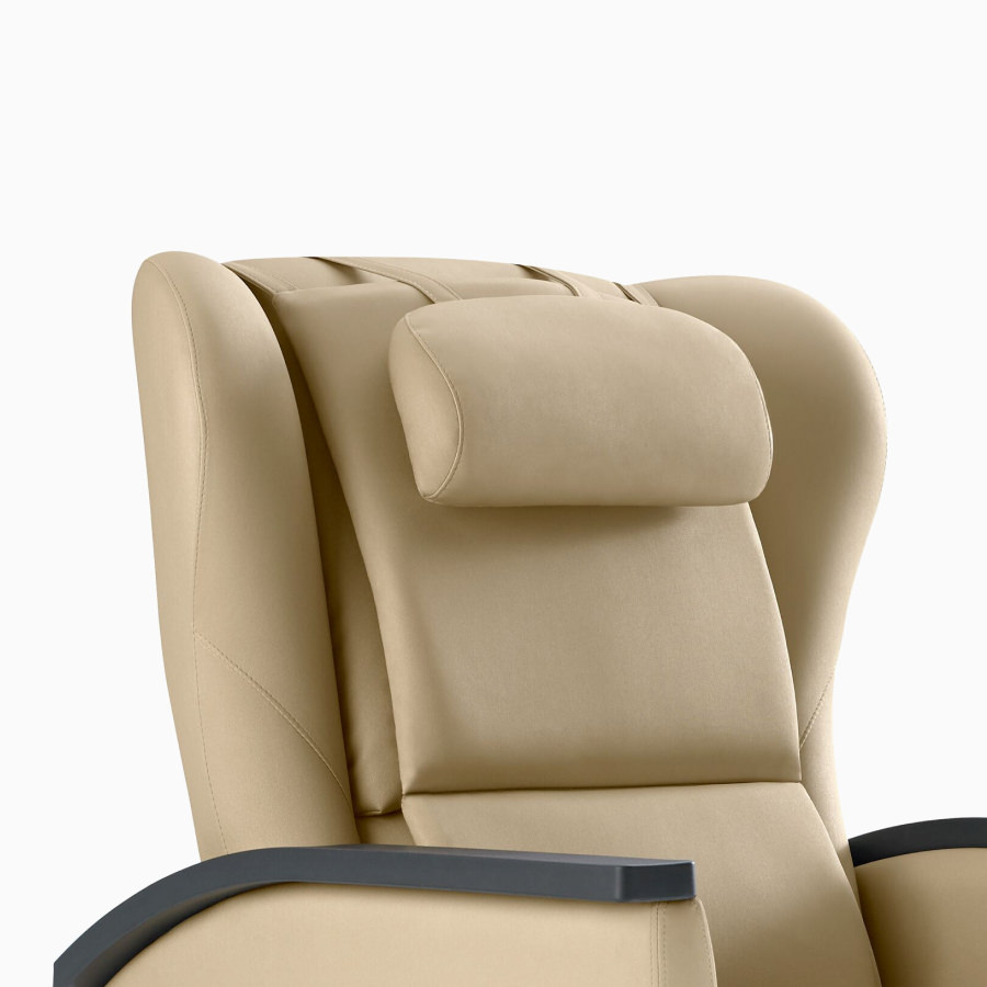Close-up of a Nemschoff Serenity Recliner back with an optional back pad and headrest.