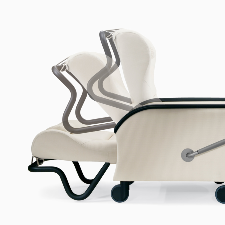 Close-up of a Nemschoff Serenity Recliner with the back reclined in various positions.