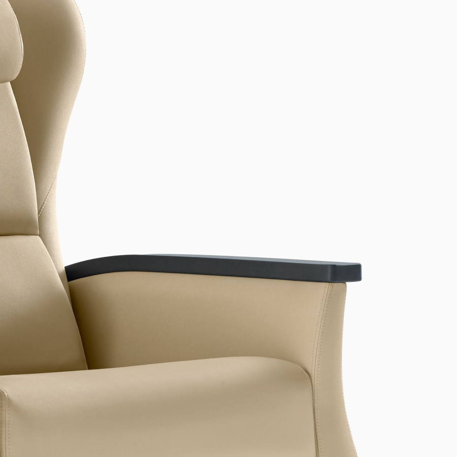 Close-up of a Nemschoff Serenity Recliner showing the arm with urethane arm caps.