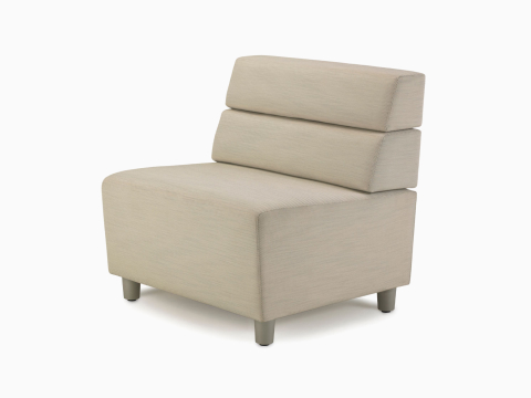 A mid-back Nemschoff Steps Lounge System straight seat without arms in a light-colored textile. A mid-back Nemschoff Steps Lounge System straight seat without arms in a light-colored textile.