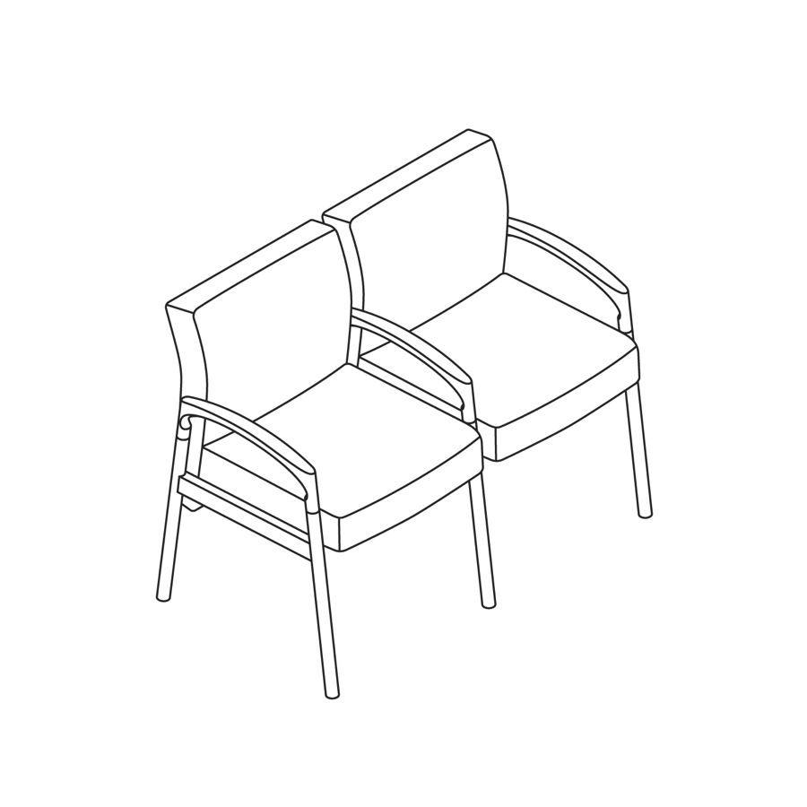 A line drawing - Nemschoff Valor Multiple Seating-Divider Arm and Leg-2 Seat