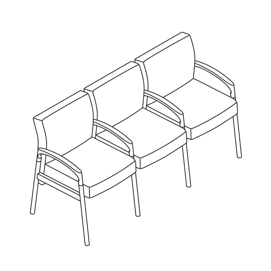 A line drawing - Nemschoff Valor Multiple Seating-Divider Arm and Leg-3 Seat